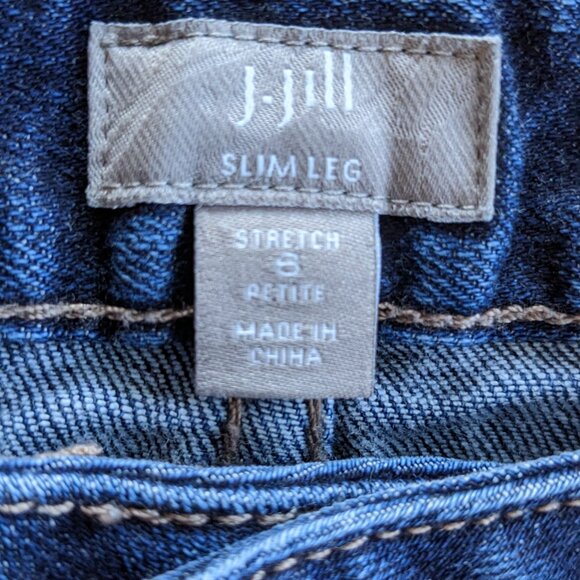 J Jill Petite Slim Leg Stretch Dark Wash Distressed Blue Jeans, Size 6 Petite - Picture 4 of 9